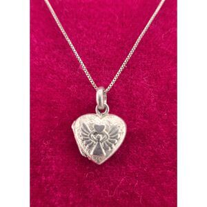 Vtg. Sterling Silver Guardian Necklace Angel Heart Locket Watch Over Me 18"